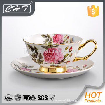 Bone china tea cup and saucer set with beautiful flower